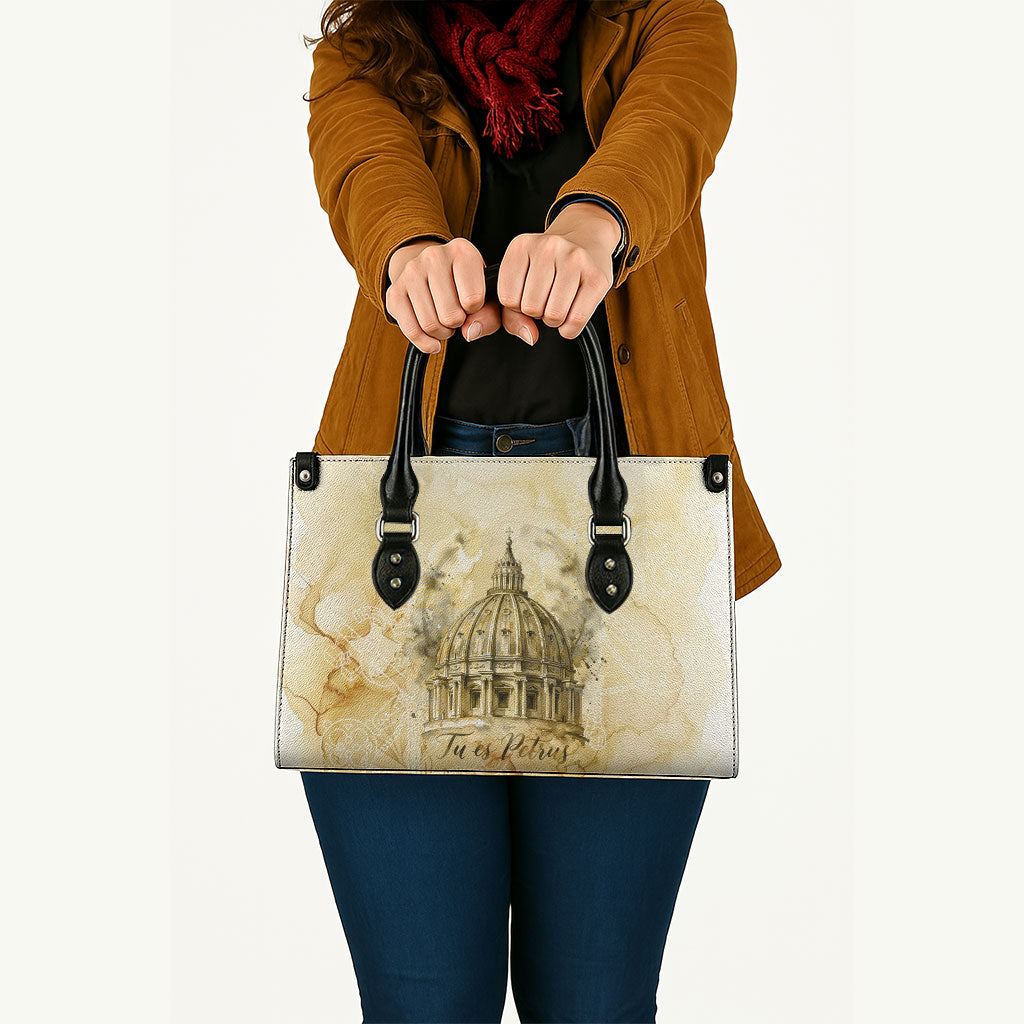 Vatican City St Peters Basilica Leather Bag Papal Tiara - Tu Es Petrus Catholic Watercolor