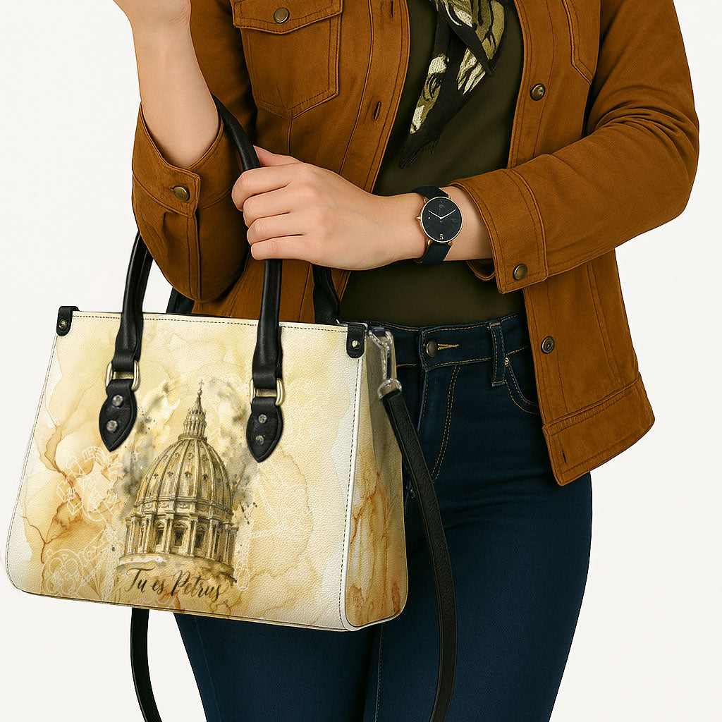 Vatican City St Peters Basilica Leather Bag Papal Tiara - Tu Es Petrus Catholic Watercolor