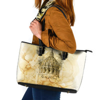 Vatican City St Peters Basilica Leather Tote Bag Papal Tiara - Tu Es Petrus Catholic Watercolor
