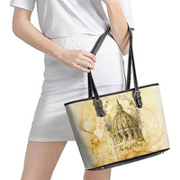Vatican City St Peters Basilica Leather Tote Bag Papal Tiara - Tu Es Petrus Catholic Watercolor