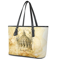 Vatican City St Peters Basilica Leather Tote Bag Papal Tiara - Tu Es Petrus Catholic Watercolor