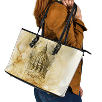 Vatican City St Peters Basilica Leather Tote Bag Papal Tiara - Tu Es Petrus Catholic Watercolor