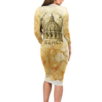 Vatican City St Peters Basilica Long Sleeve Bodycon Dress Papal Tiara - Tu Es Petrus Catholic Watercolor