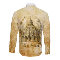 Vatican City St Peters Basilica Long Sleeve Button Shirt Papal Tiara - Tu Es Petrus Catholic Watercolor