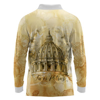 Vatican City St Peters Basilica Long Sleeve Polo Shirt Papal Tiara - Tu Es Petrus Catholic Watercolor