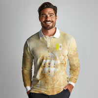 Vatican City St Peters Basilica Long Sleeve Polo Shirt Papal Tiara - Tu Es Petrus Catholic Watercolor