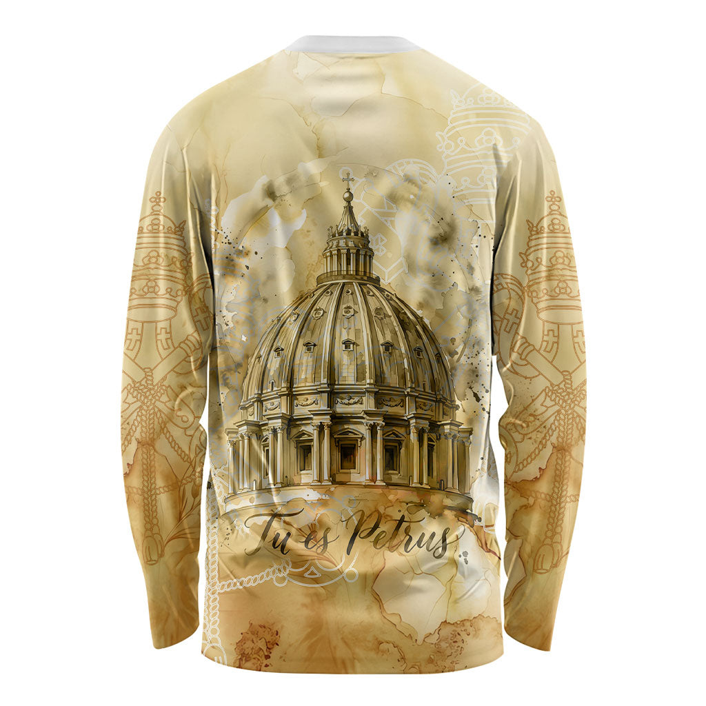 Vatican City St Peters Basilica Long Sleeve Shirt Papal Tiara - Tu Es Petrus Catholic Watercolor