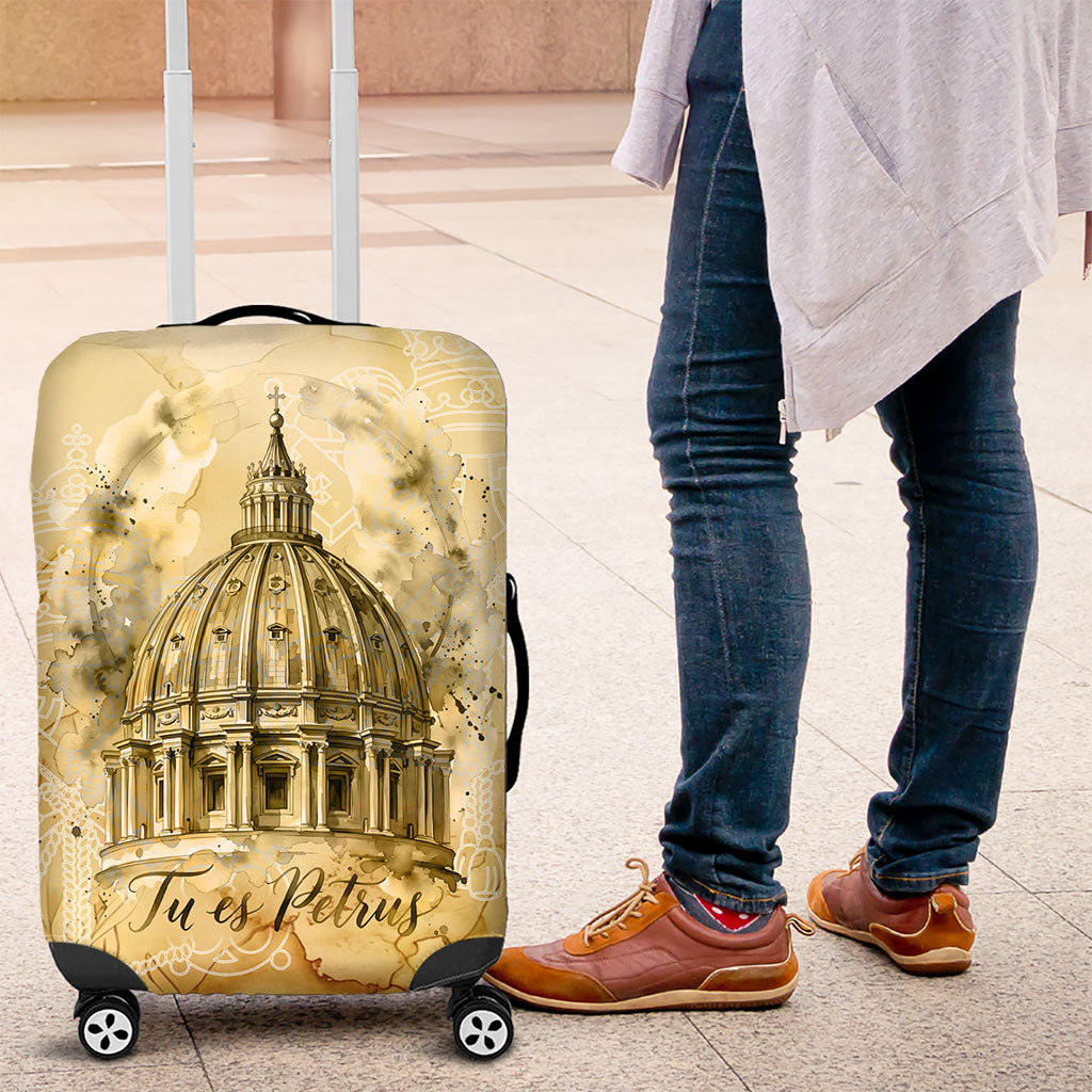 Vatican City St Peters Basilica Luggage Cover Papal Tiara - Tu Es Petrus Catholic Watercolor