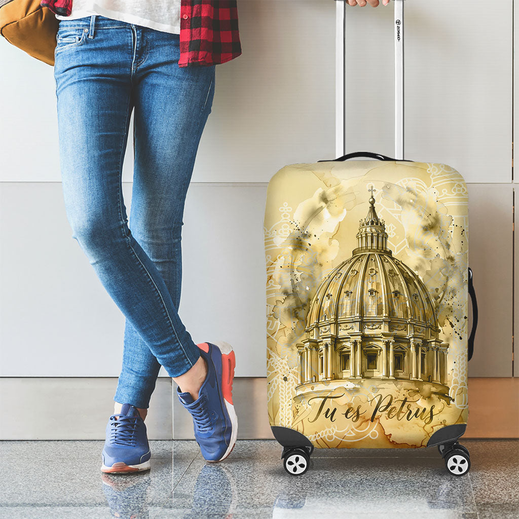 Vatican City St Peters Basilica Luggage Cover Papal Tiara - Tu Es Petrus Catholic Watercolor