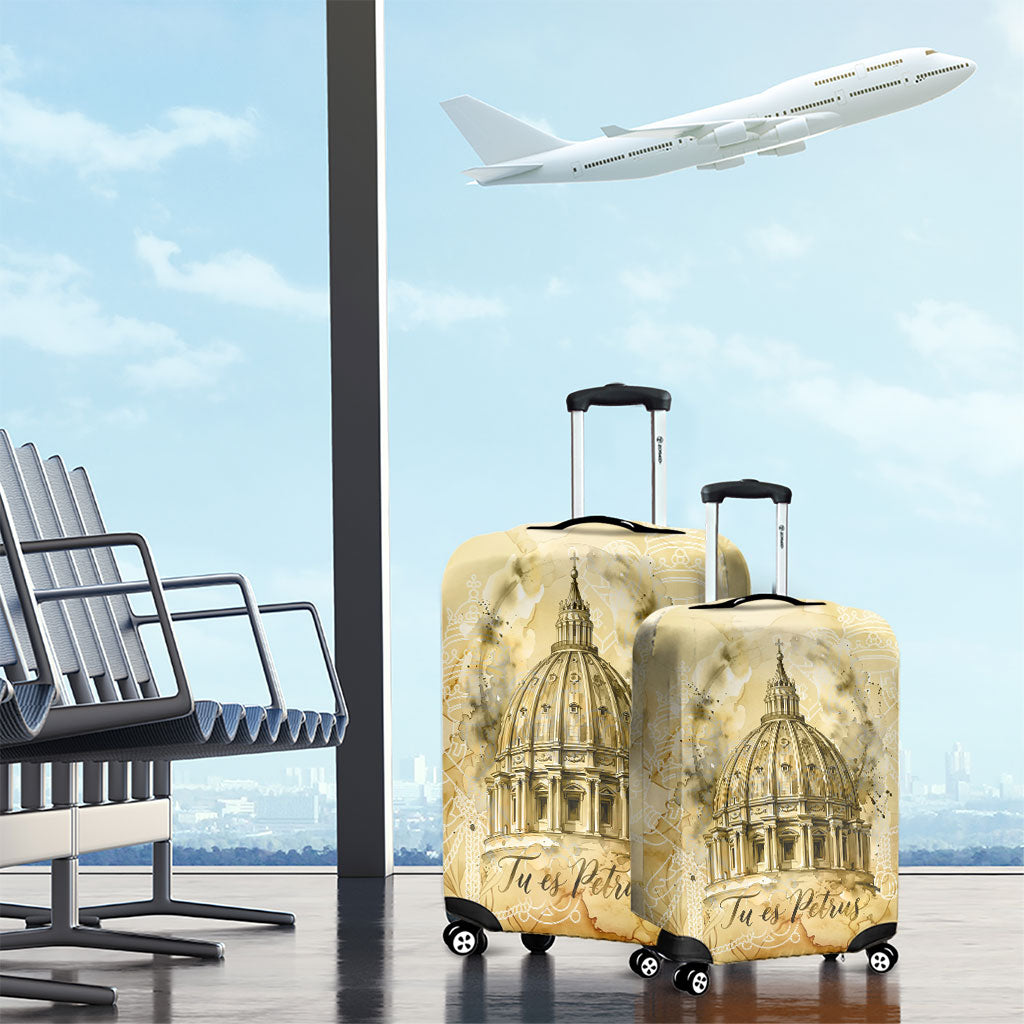 Vatican City St Peters Basilica Luggage Cover Papal Tiara - Tu Es Petrus Catholic Watercolor