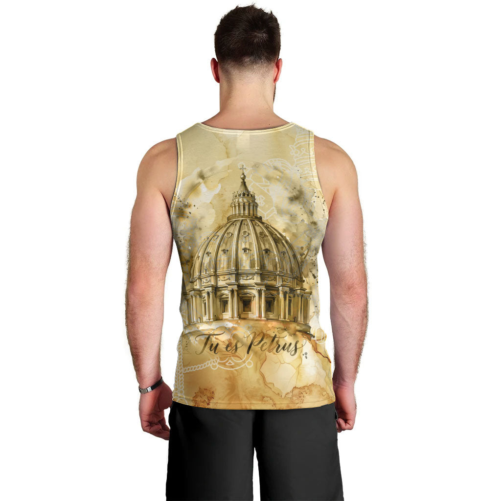 Vatican City St Peters Basilica Men Tank Top Papal Tiara - Tu Es Petrus Catholic Watercolor