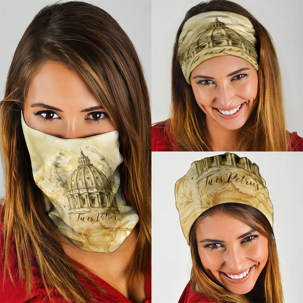 Vatican City St Peters Basilica Neck Gaiter Papal Tiara - Tu Es Petrus Catholic Watercolor