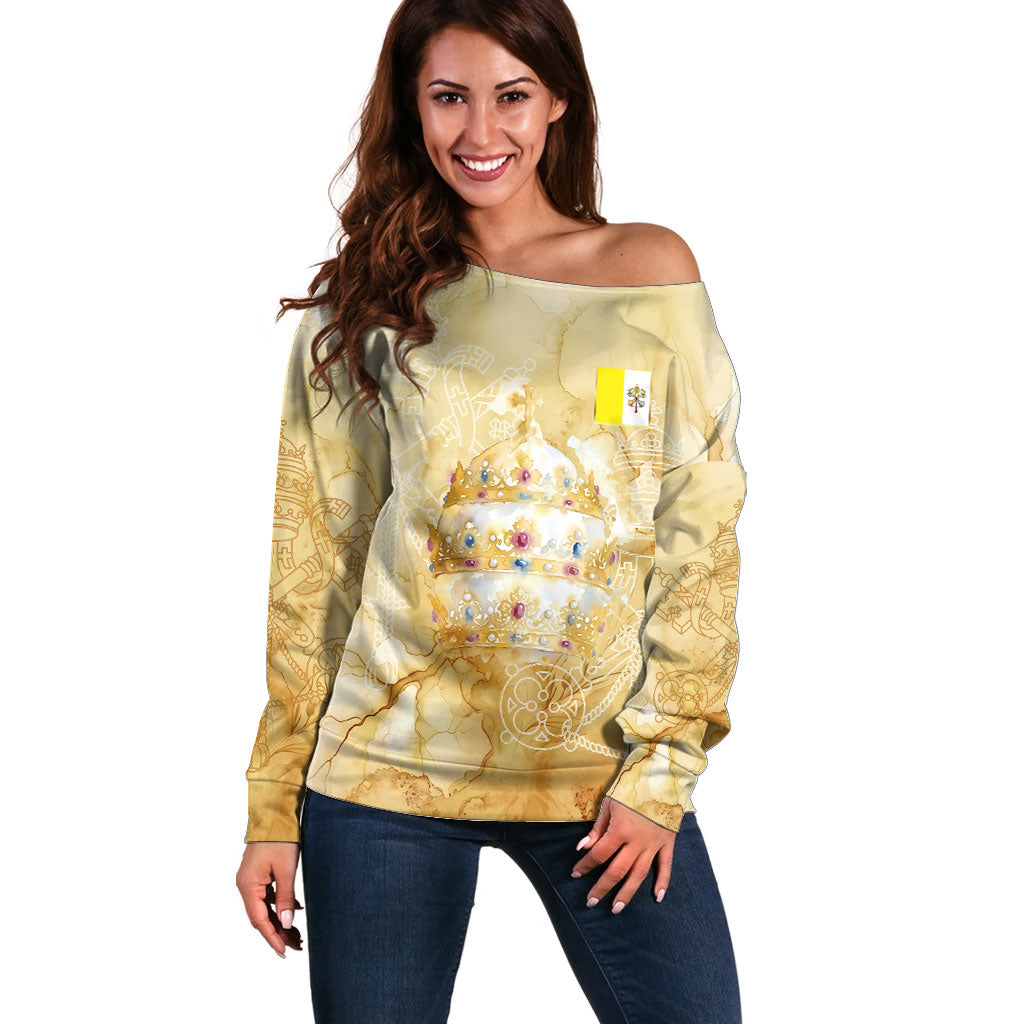 Vatican City St Peters Basilica Off Shoulder Sweater Papal Tiara - Tu Es Petrus Catholic Watercolor