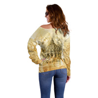 Vatican City St Peters Basilica Off Shoulder Sweater Papal Tiara - Tu Es Petrus Catholic Watercolor