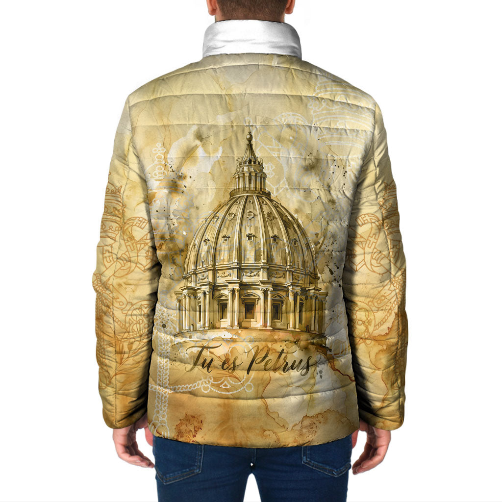 Vatican City St Peters Basilica Padded Jacket Papal Tiara - Tu Es Petrus Catholic Watercolor