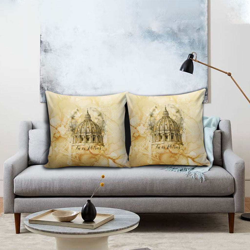 Vatican City St Peters Basilica Pillow Cover Papal Tiara - Tu Es Petrus Catholic Watercolor