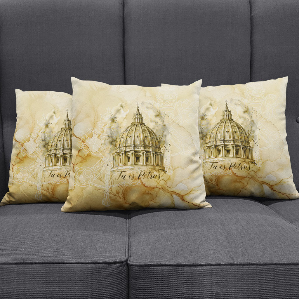 Vatican City St Peters Basilica Pillow Cover Papal Tiara - Tu Es Petrus Catholic Watercolor