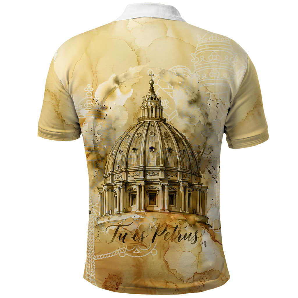 Vatican City St Peters Basilica Polo Shirt Papal Tiara - Tu Es Petrus Catholic Watercolor