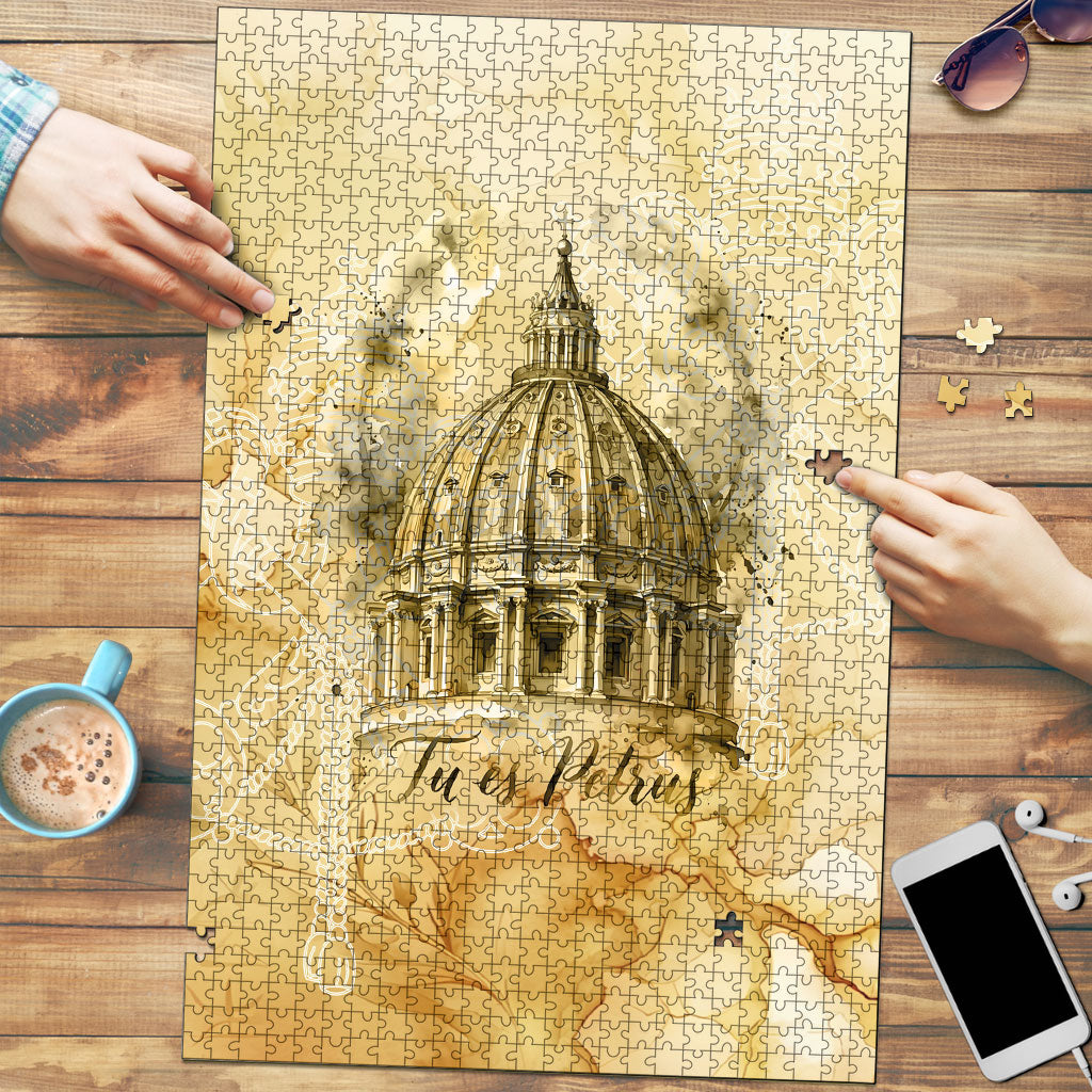 Vatican City St Peters Basilica Puzzle Papal Tiara - Tu Es Petrus Catholic Watercolor