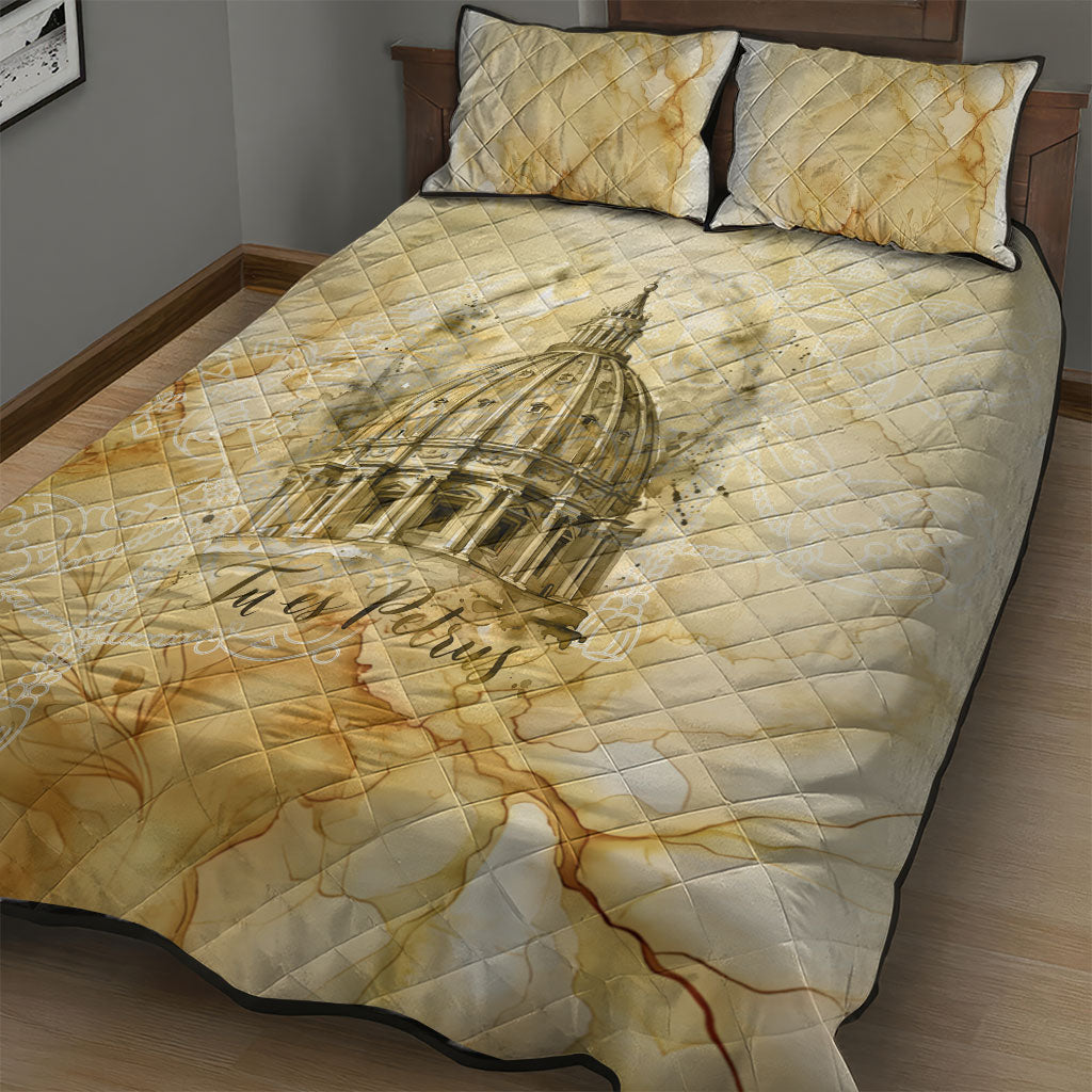 Vatican City St Peters Basilica Quilt Bed Set Papal Tiara - Tu Es Petrus Catholic Watercolor