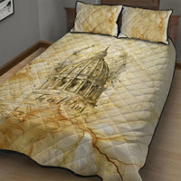 Vatican City St Peters Basilica Quilt Bed Set Papal Tiara - Tu Es Petrus Catholic Watercolor