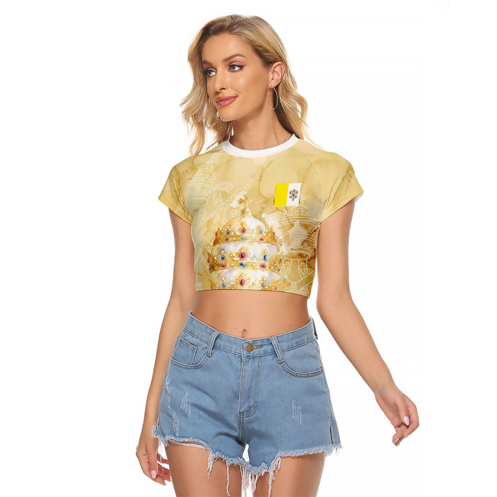 Vatican City St Peters Basilica Raglan Cropped T Shirt Papal Tiara - Tu Es Petrus Catholic Watercolor