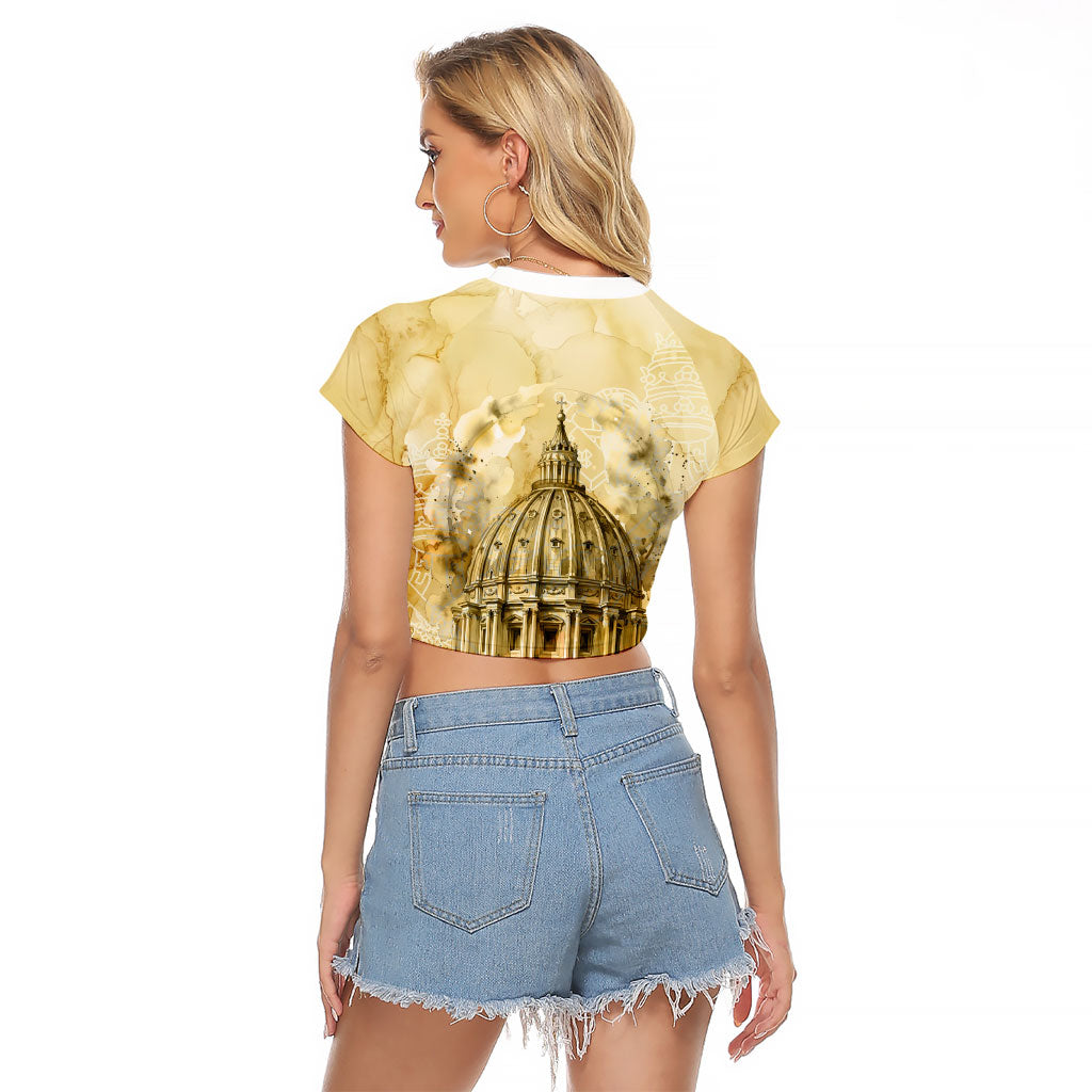 Vatican City St Peters Basilica Raglan Cropped T Shirt Papal Tiara - Tu Es Petrus Catholic Watercolor