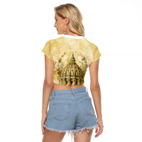 Vatican City St Peters Basilica Raglan Cropped T Shirt Papal Tiara - Tu Es Petrus Catholic Watercolor
