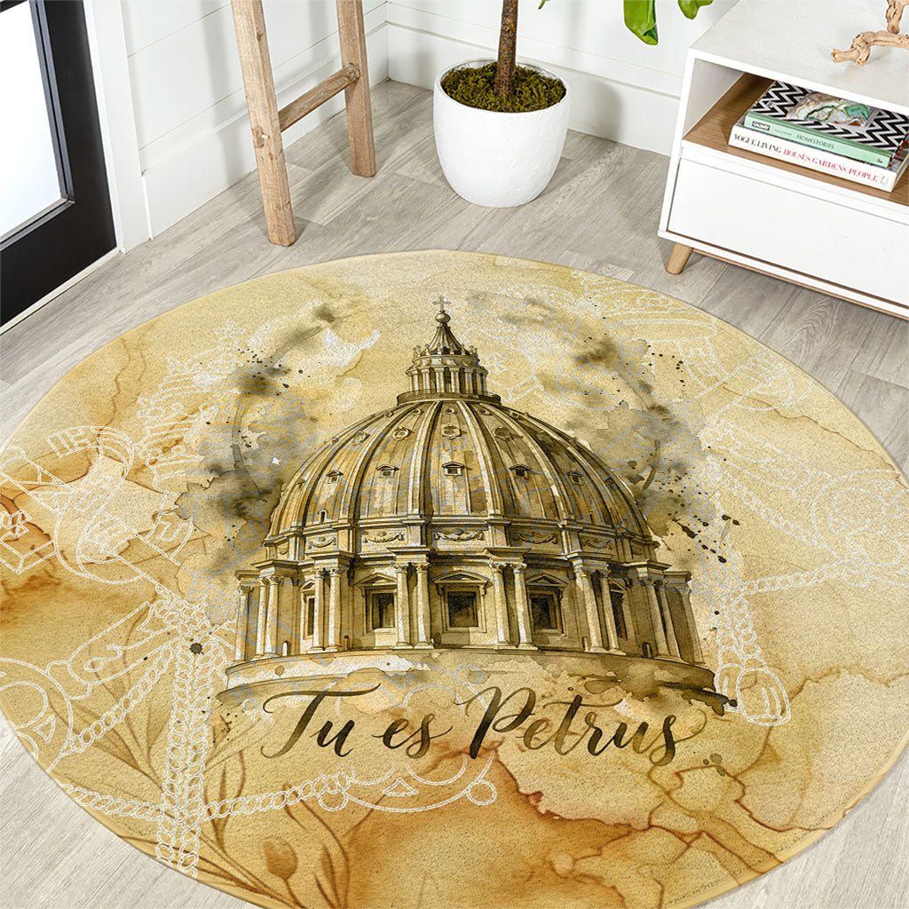 Vatican City St Peters Basilica Round Carpet Papal Tiara - Tu Es Petrus Catholic Watercolor