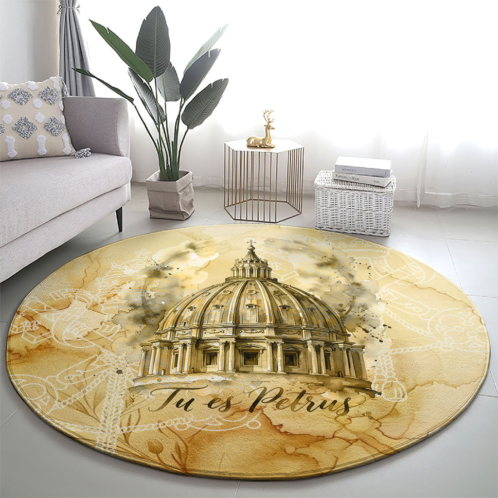 Vatican City St Peters Basilica Round Carpet Papal Tiara - Tu Es Petrus Catholic Watercolor