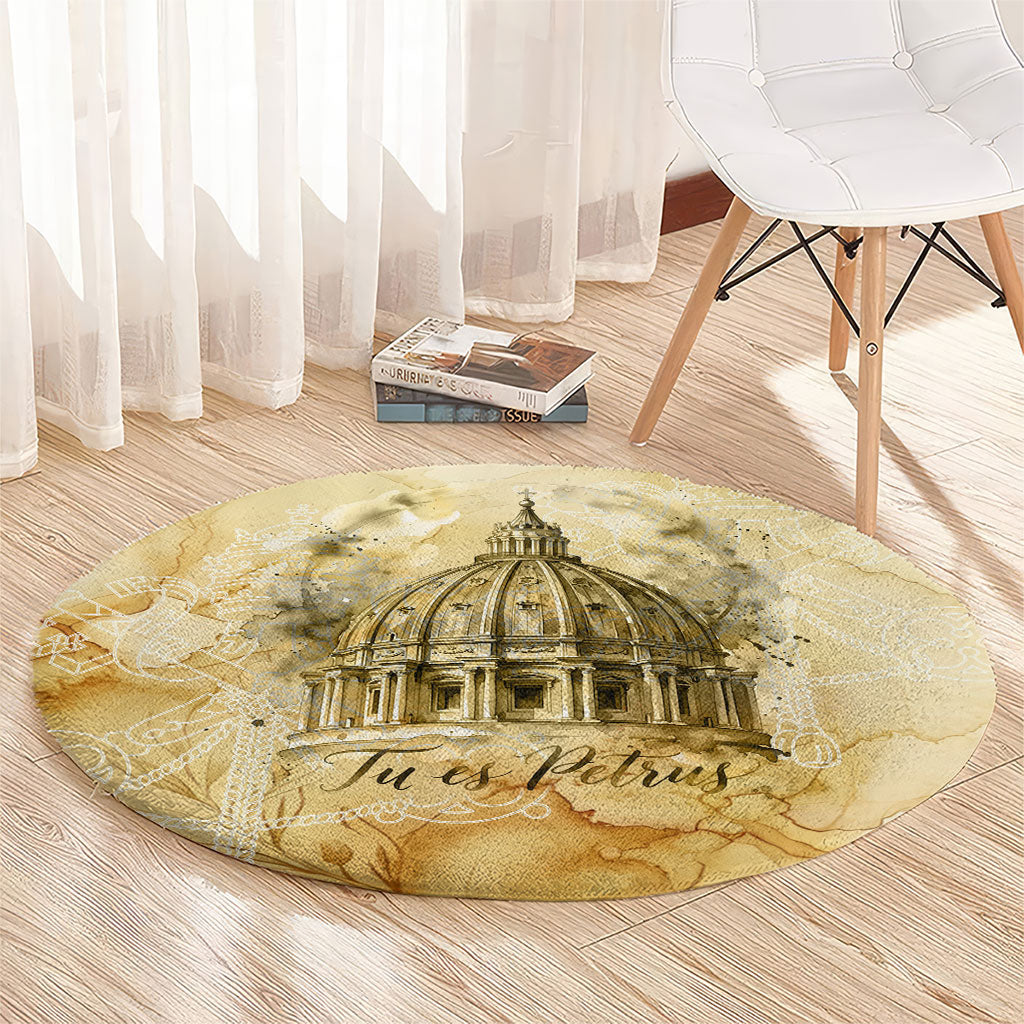 Vatican City St Peters Basilica Round Carpet Papal Tiara - Tu Es Petrus Catholic Watercolor