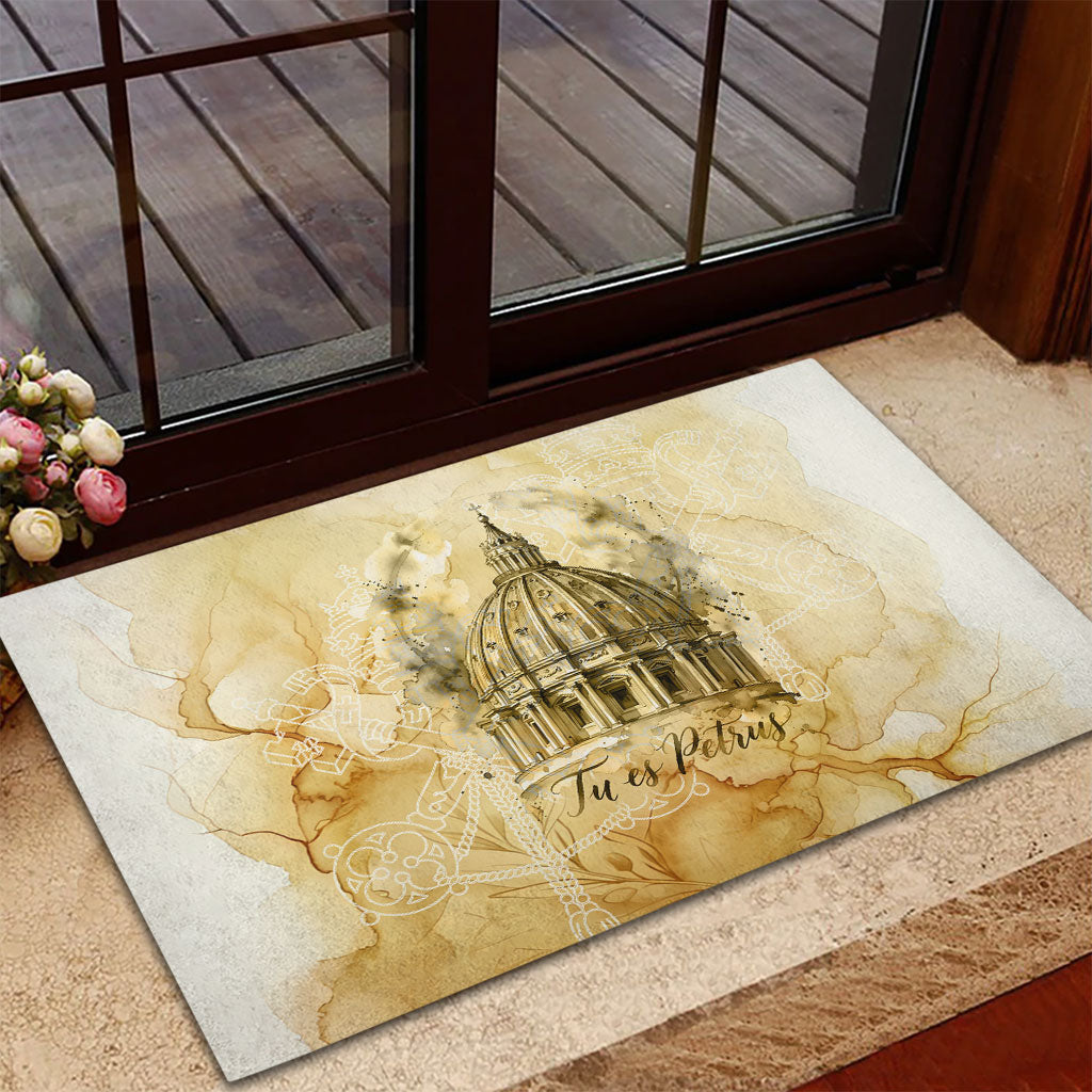 Vatican City St Peters Basilica Rubber Doormat Papal Tiara - Tu Es Petrus Catholic Watercolor