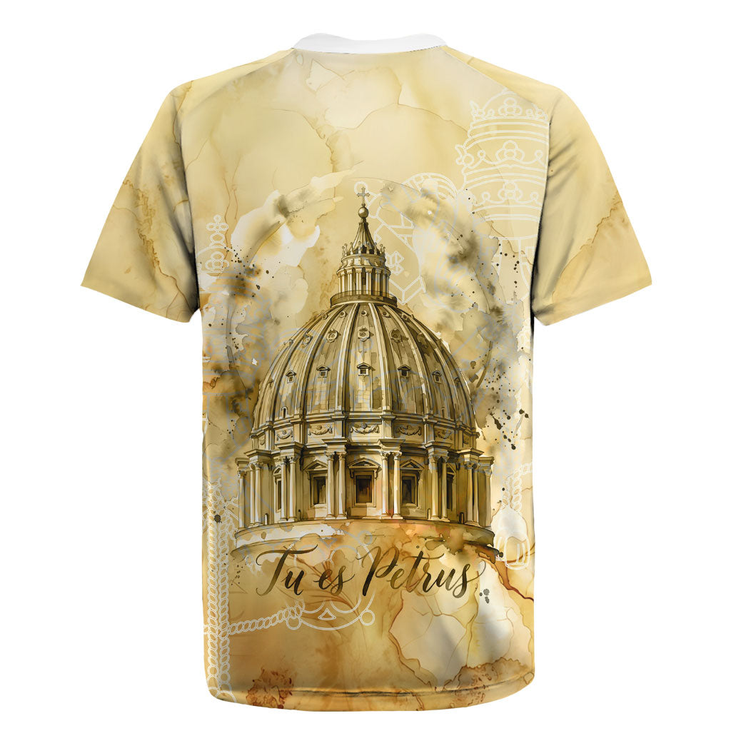 Vatican City St Peters Basilica Rugby Jersey Papal Tiara - Tu Es Petrus Catholic Watercolor