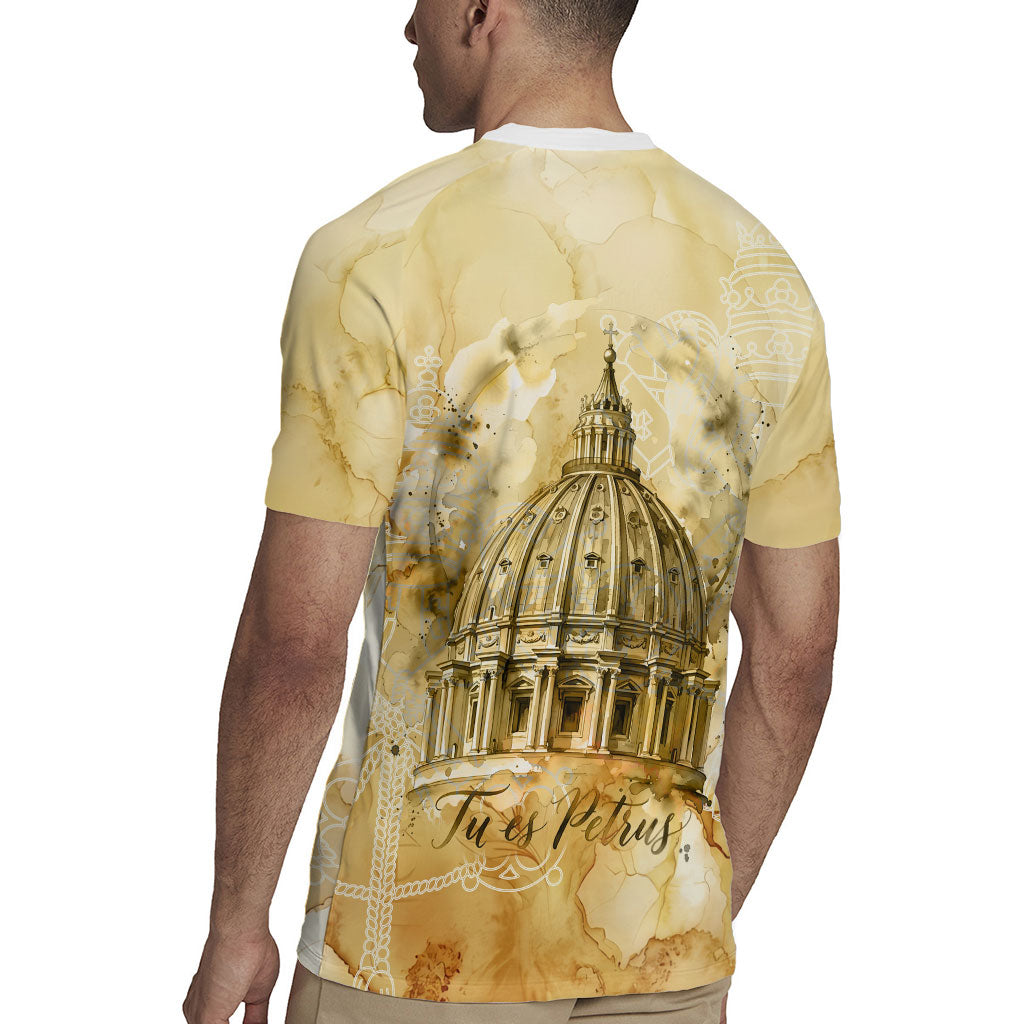 Vatican City St Peters Basilica Rugby Jersey Papal Tiara - Tu Es Petrus Catholic Watercolor