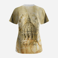 Vatican City St Peters Basilica Scrub Top Papal Tiara - Tu Es Petrus Catholic Watercolor