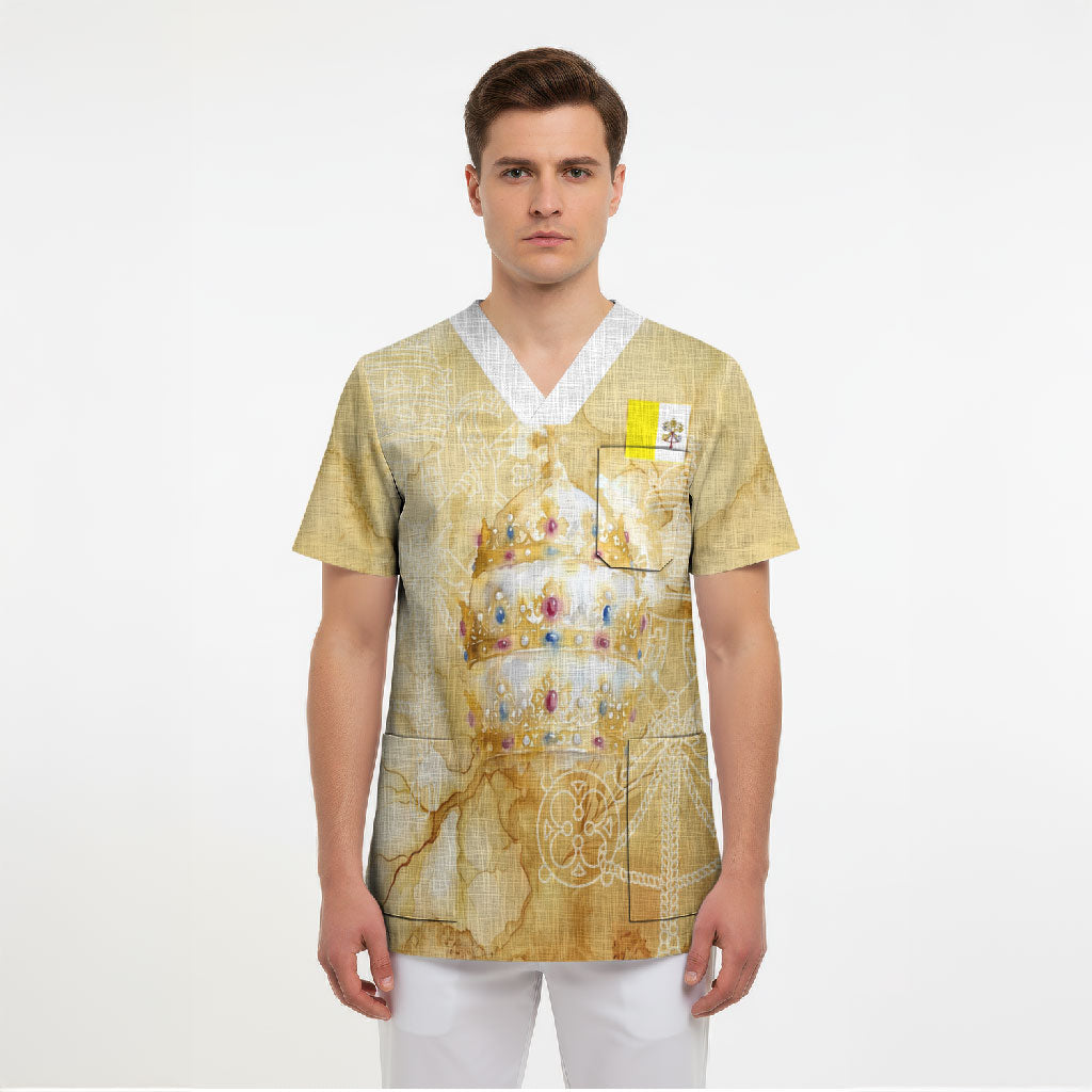 Vatican City St Peters Basilica Scrub Top Papal Tiara - Tu Es Petrus Catholic Watercolor