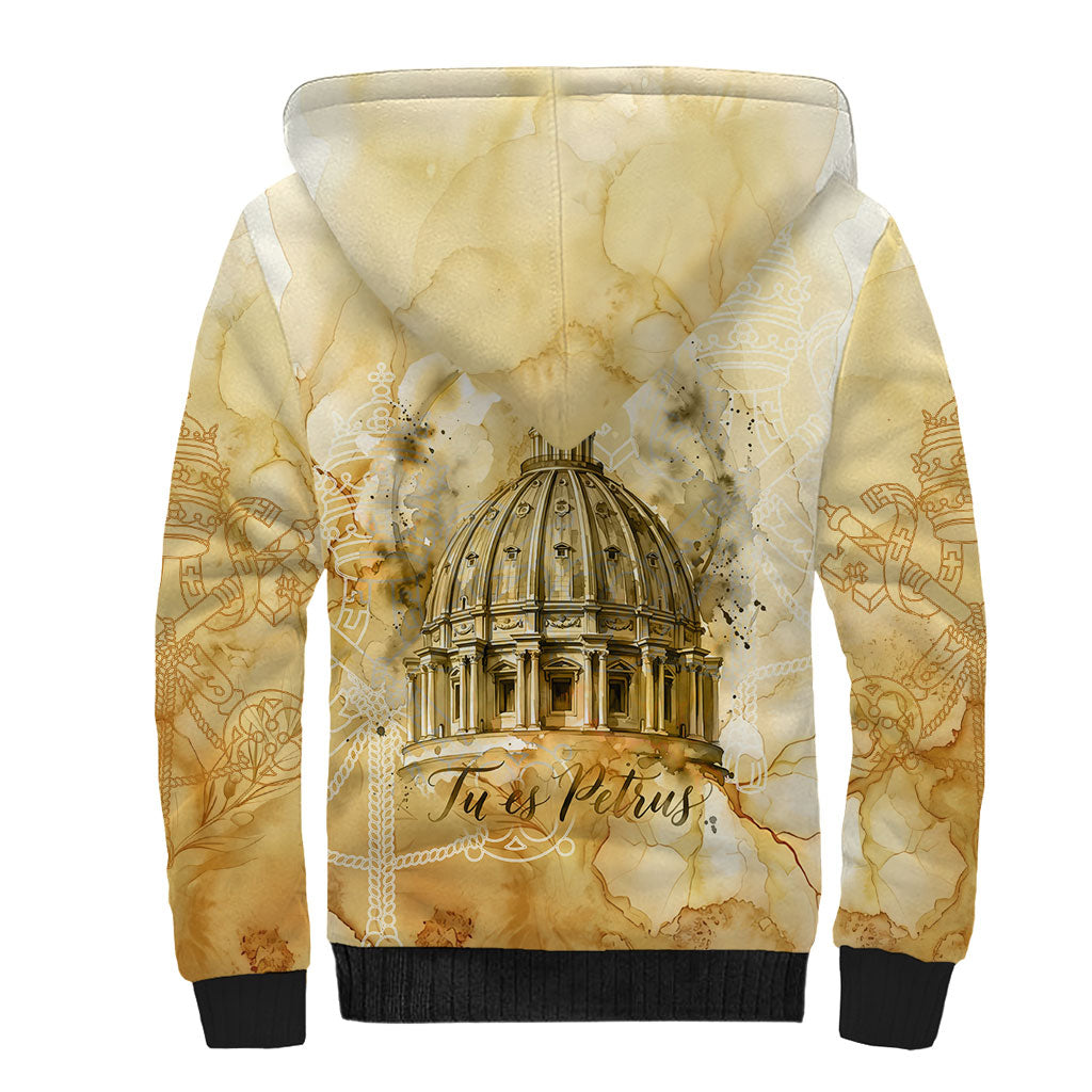 Vatican City St Peters Basilica Sherpa Hoodie Papal Tiara - Tu Es Petrus Catholic Watercolor