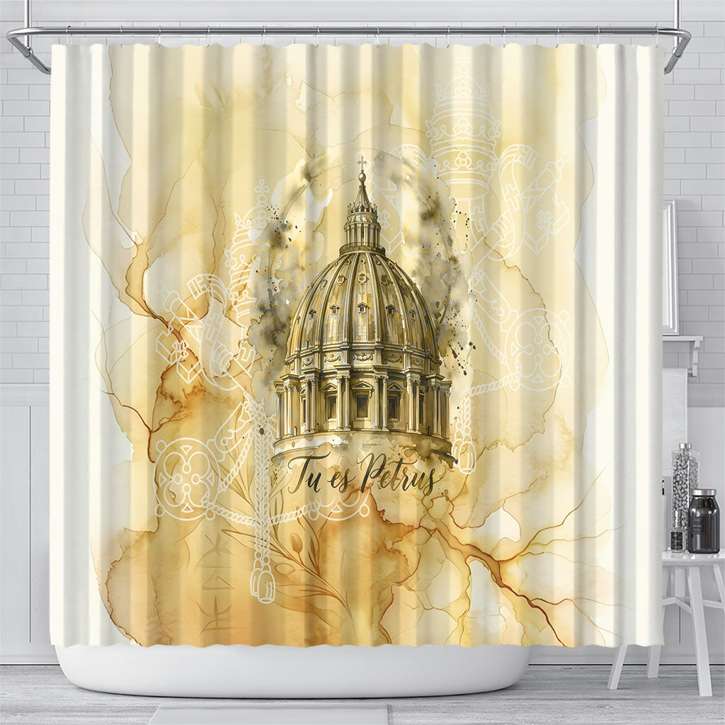 Vatican City St Peters Basilica Shower Curtain Papal Tiara - Tu Es Petrus Catholic Watercolor