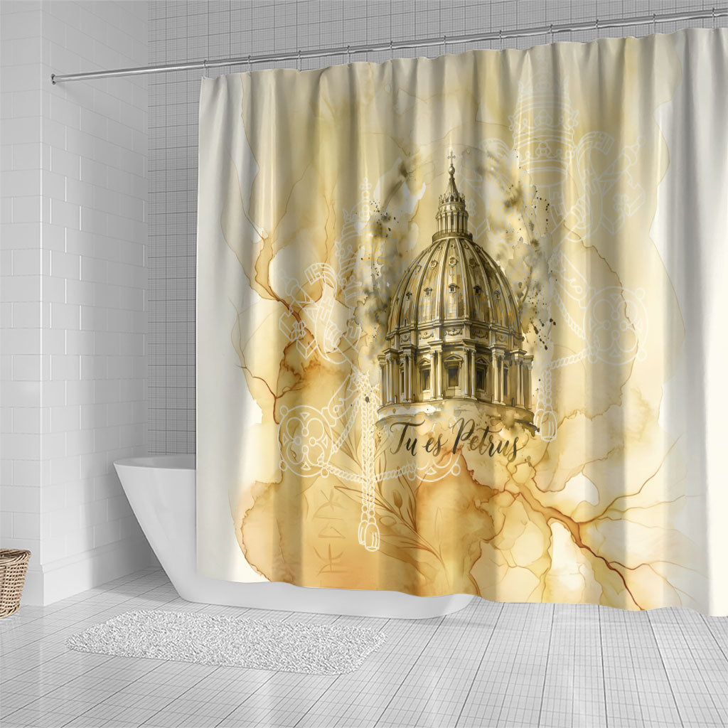 Vatican City St Peters Basilica Shower Curtain Papal Tiara - Tu Es Petrus Catholic Watercolor