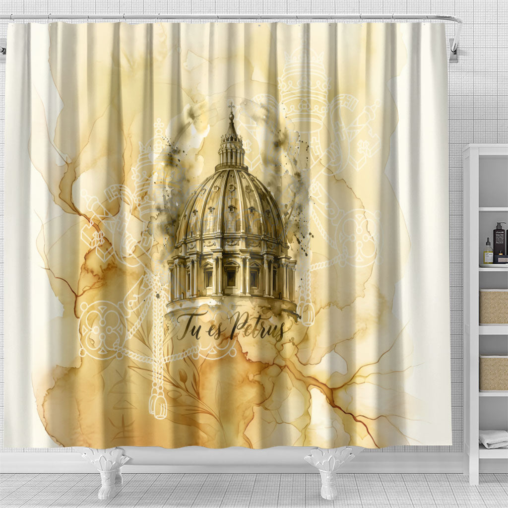 Vatican City St Peters Basilica Shower Curtain Papal Tiara - Tu Es Petrus Catholic Watercolor