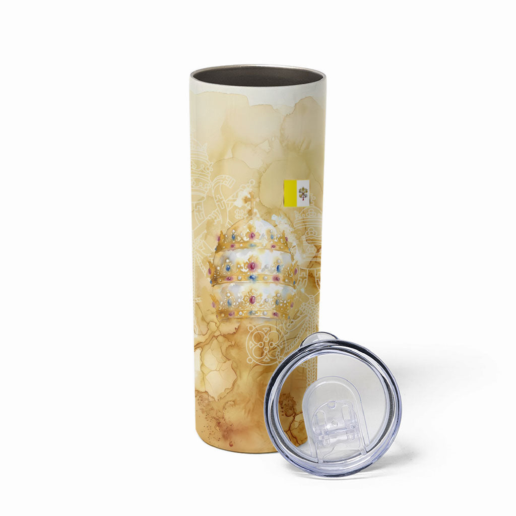Vatican City St Peters Basilica Skinny Tumbler Papal Tiara - Tu Es Petrus Catholic Watercolor