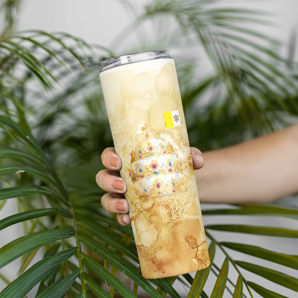 Vatican City St Peters Basilica Skinny Tumbler Papal Tiara - Tu Es Petrus Catholic Watercolor