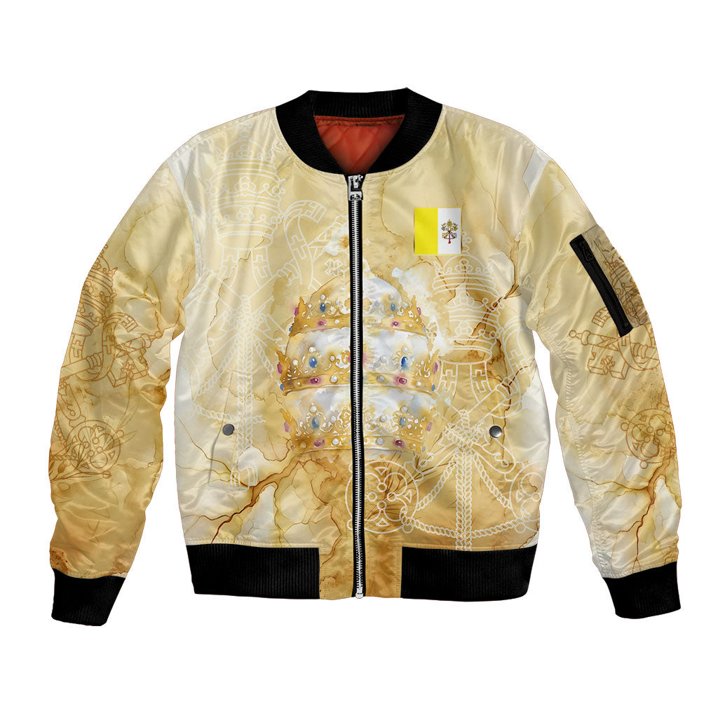 Vatican City St Peters Basilica Sleeve Zip Bomber Jacket Papal Tiara - Tu Es Petrus Catholic Watercolor