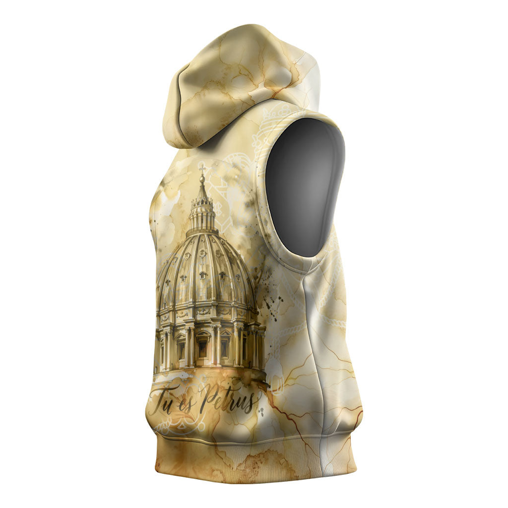 Vatican City St Peters Basilica Sleeveless Hoodie Papal Tiara - Tu Es Petrus Catholic Watercolor