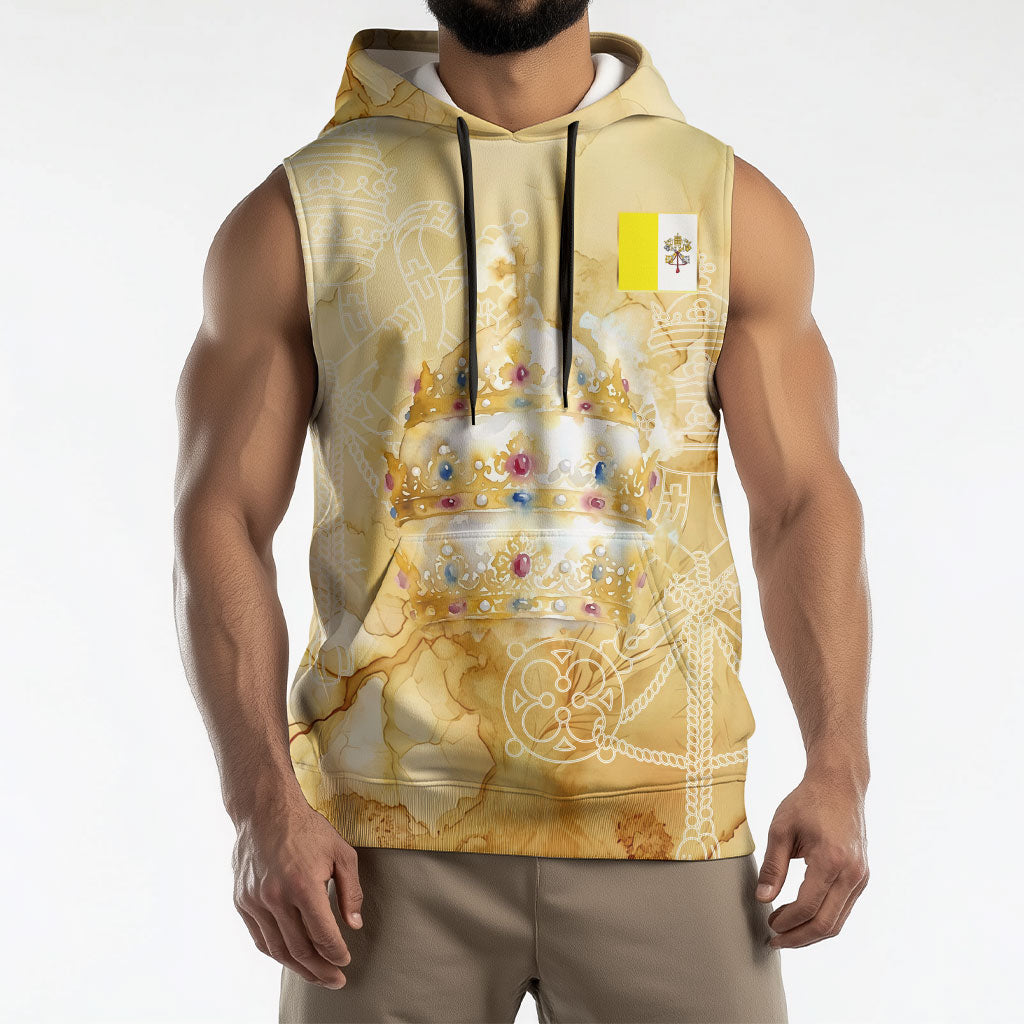 Vatican City St Peters Basilica Sleeveless Hoodie Papal Tiara - Tu Es Petrus Catholic Watercolor