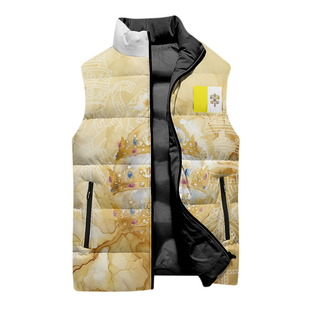 Vatican City St Peters Basilica Sleeveless Puffer Jacket Papal Tiara - Tu Es Petrus Catholic Watercolor