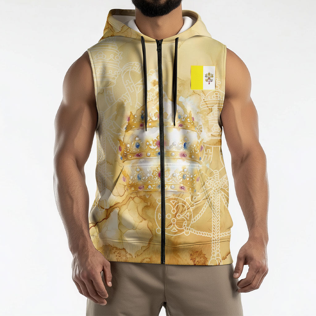 Vatican City St Peters Basilica Sleeveless Zip Hoodie Papal Tiara - Tu Es Petrus Catholic Watercolor