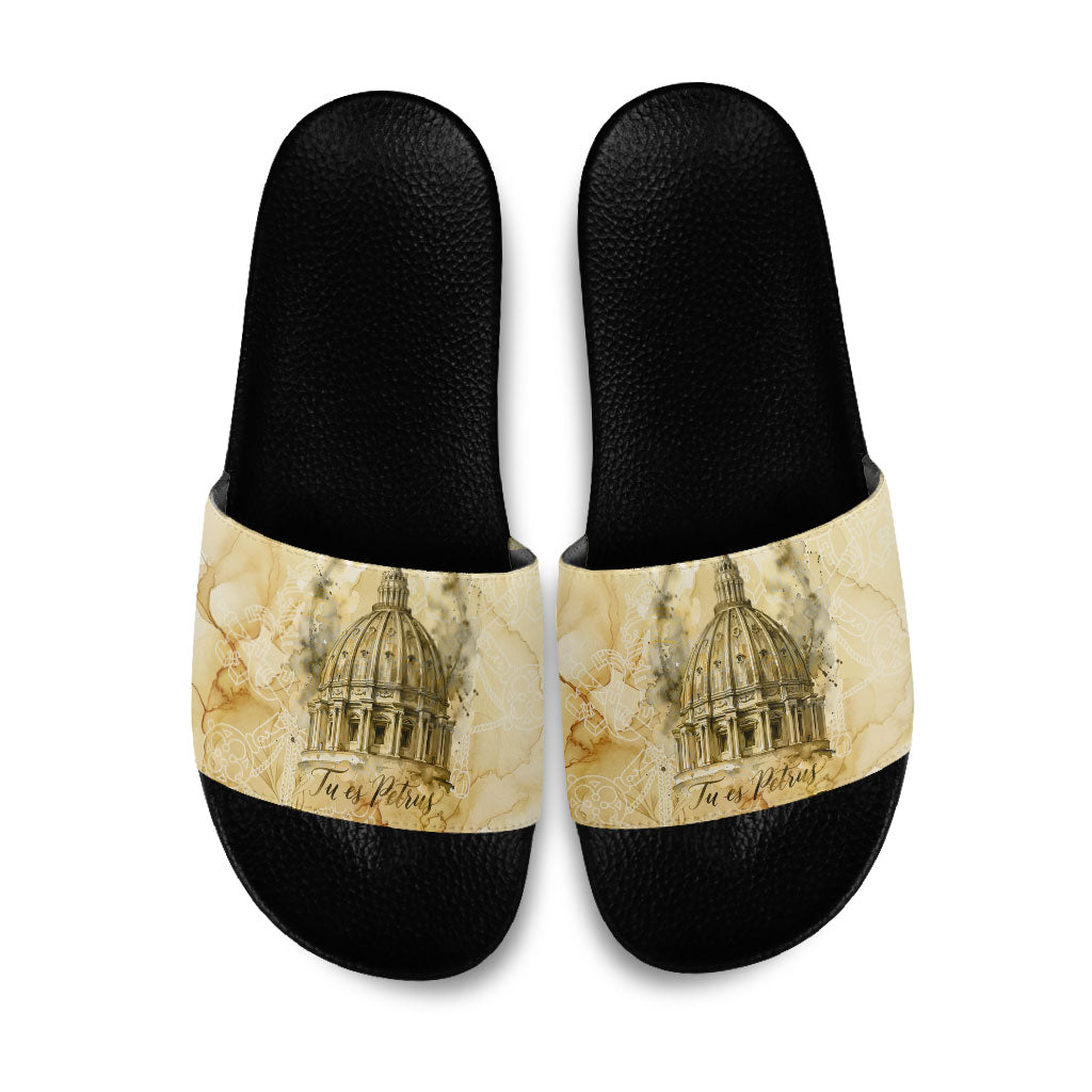 Vatican City St Peters Basilica Slide Sandals Papal Tiara - Tu Es Petrus Catholic Watercolor