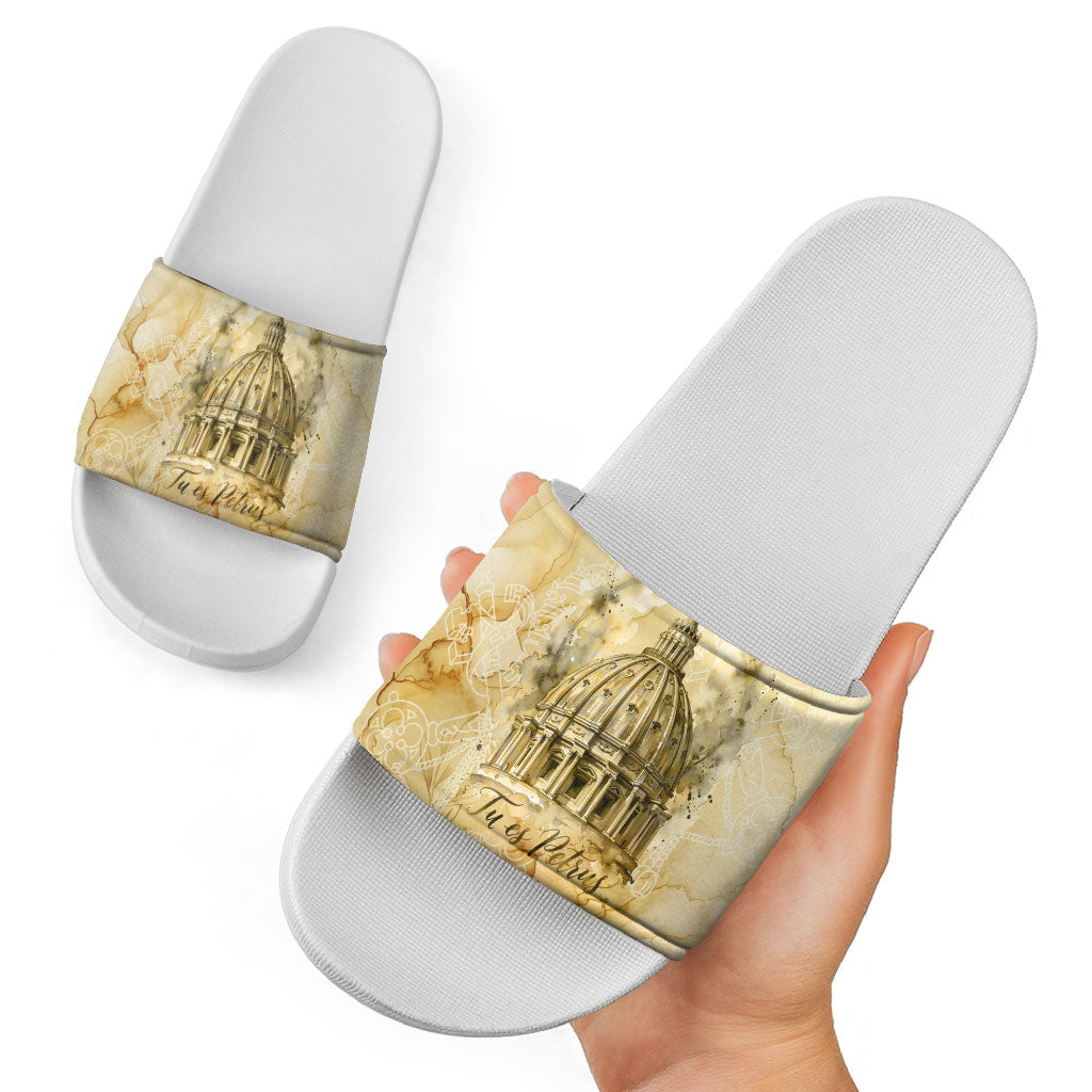 Vatican City St Peters Basilica Slide Sandals Papal Tiara - Tu Es Petrus Catholic Watercolor