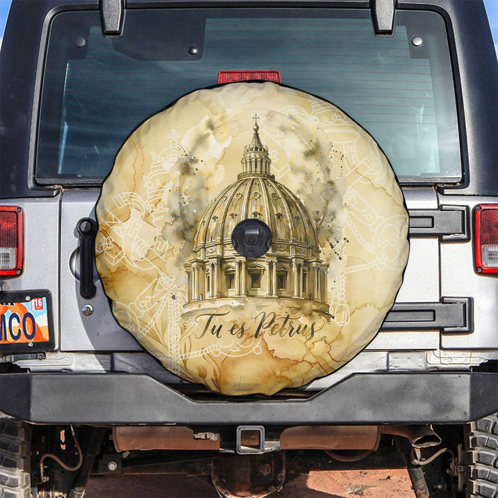 Vatican City St Peters Basilica Spare Tire Cover Papal Tiara - Tu Es Petrus Catholic Watercolor